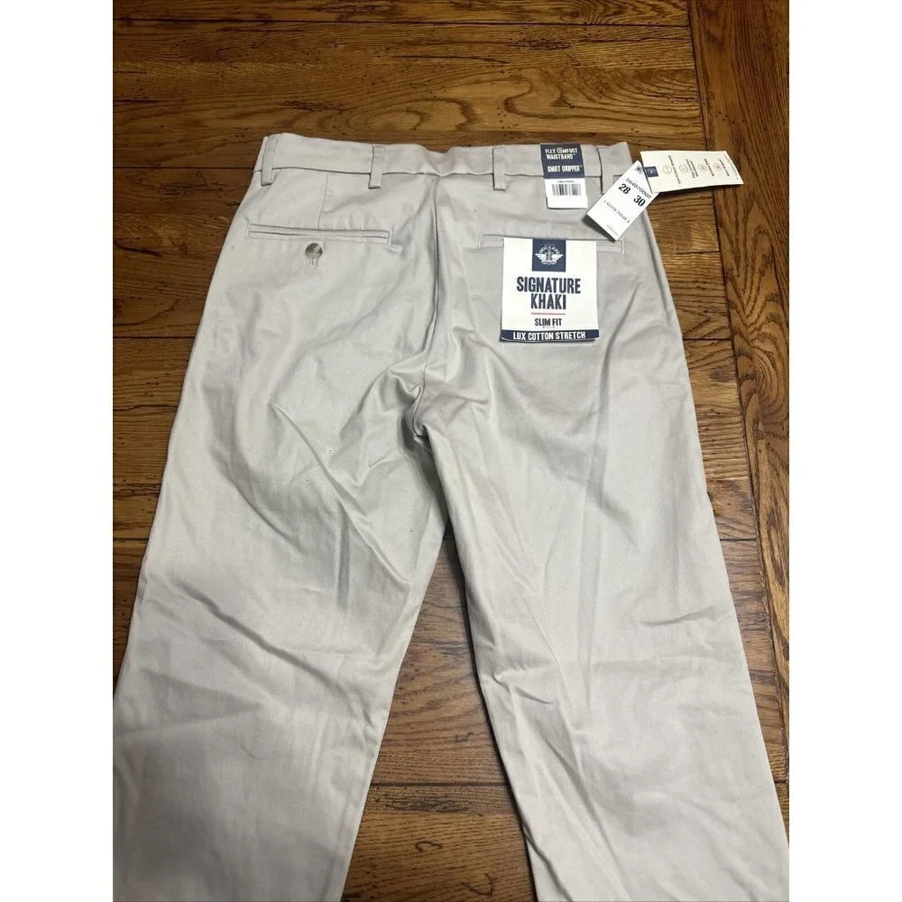 DOCKERS SIGNATURE Khaki Slim Pants Flex Waistband Wrinkle Free Khaki 28x30 #J61